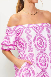 Skies Are Blue - Embroidered Eyelet Off-shoulder Dress