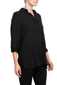 Joan Vass - Collared 3/4 Sleeves Chiffon Crepe Shirt