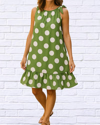 Calypso - Tie Neck Gauged Trapeze Dress