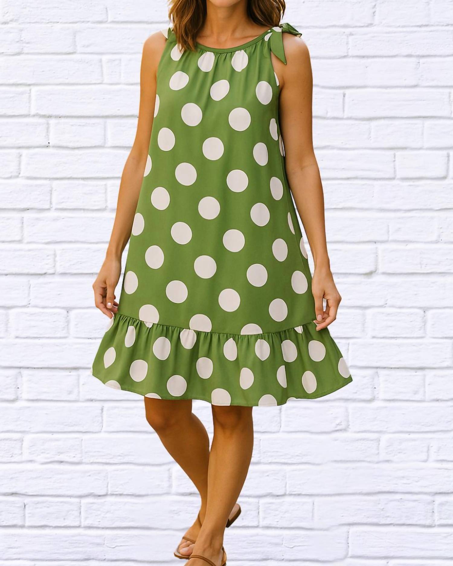 Calypso - Tie Neck Gauged Trapeze Dress