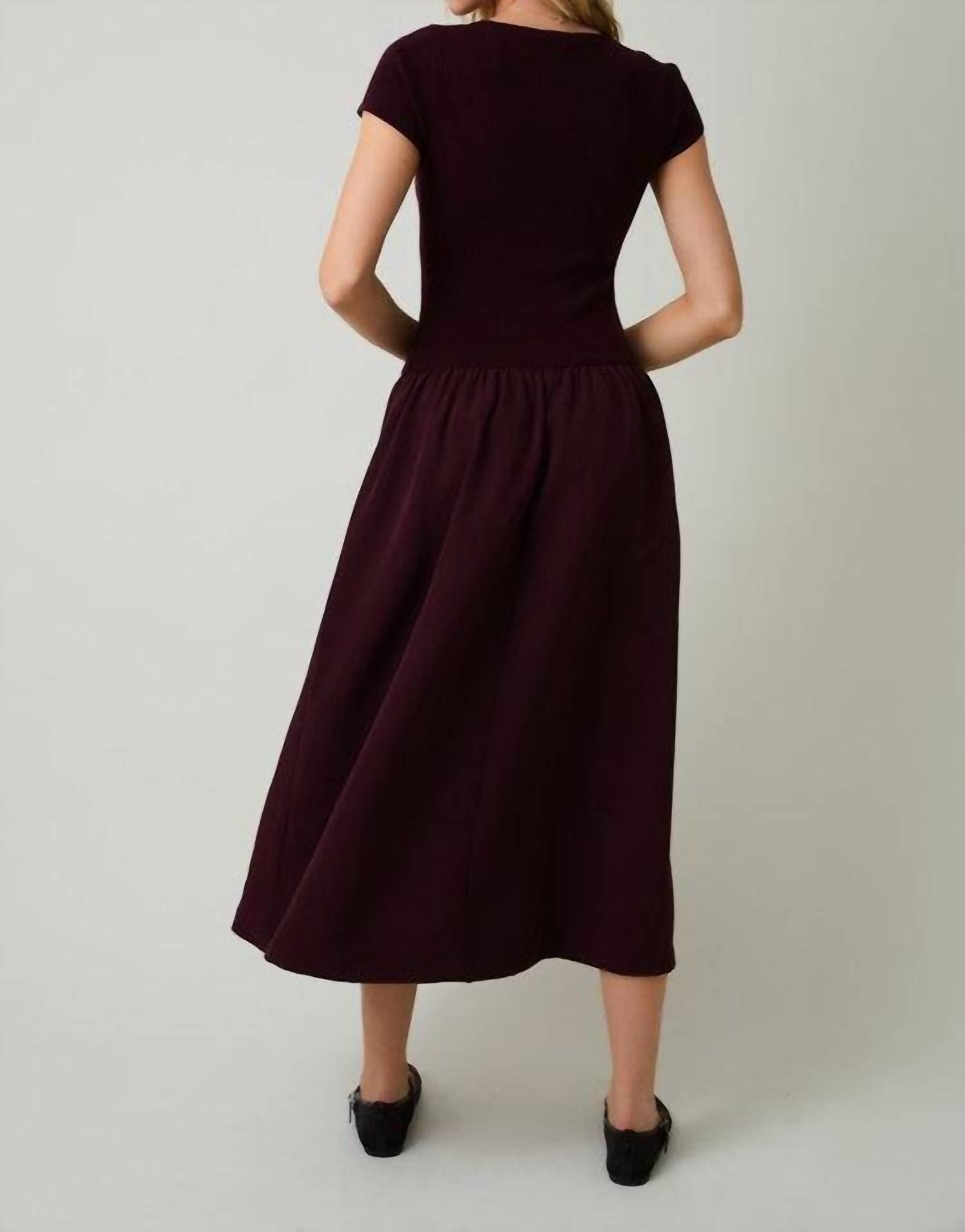 Sunday Edition Round Neck Mix Midi Dress in burgundy - women's dress - view 5