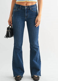 JUST BLACK DENIM Jess Mid Rise Flare Jeans in blue - women's jeans