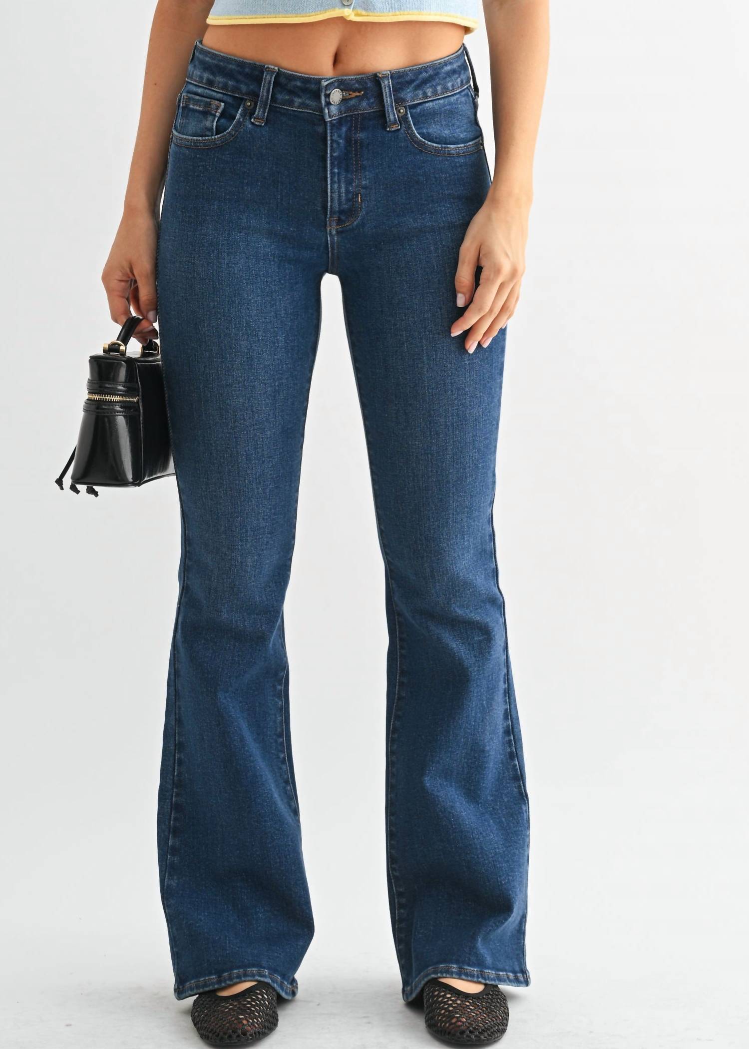 JUST BLACK DENIM Jess Mid Rise Flare Jeans in blue - women's jeans