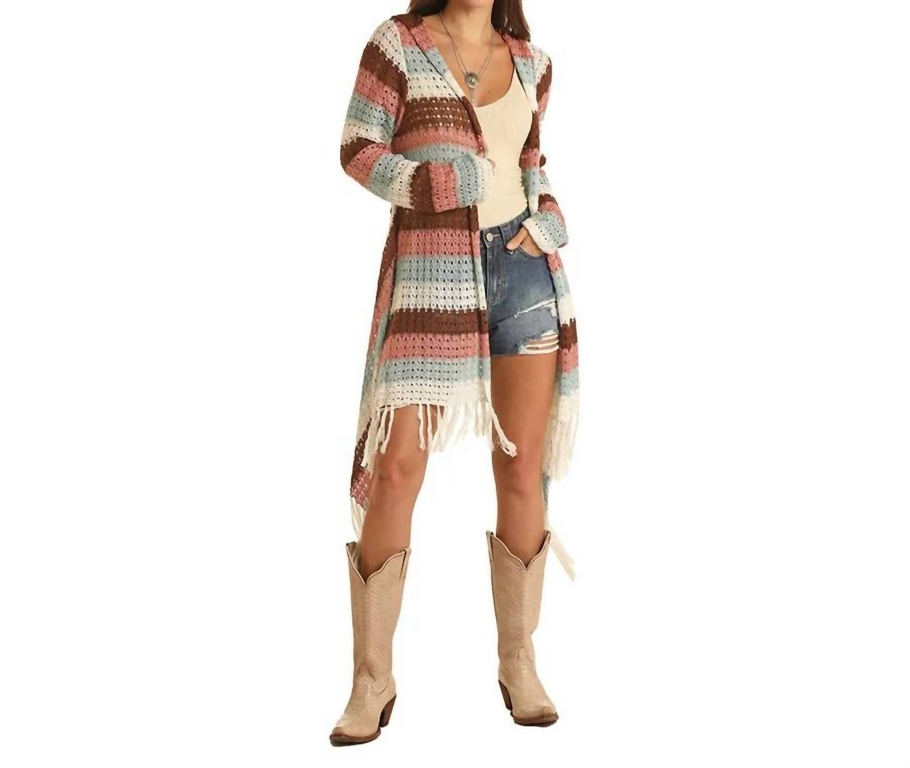 Rock & Roll Denim Stripped Duster Cardigan in multi - women's cardigan