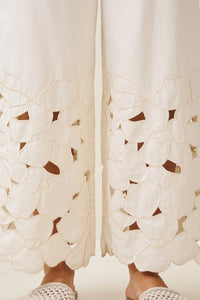 Able - Linen Floral Embroidery Cutout Detail Pants