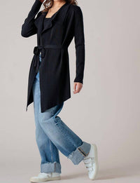Urban Daizy Draped Front Long Sleeve Waist Tie Cardigan in black - women's cardigan - alternate view
