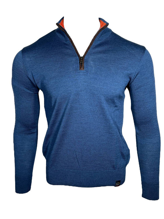 Paul & Shark - MEN'S 1/4 ZIP SWEATER WITH SUEDE TRIM