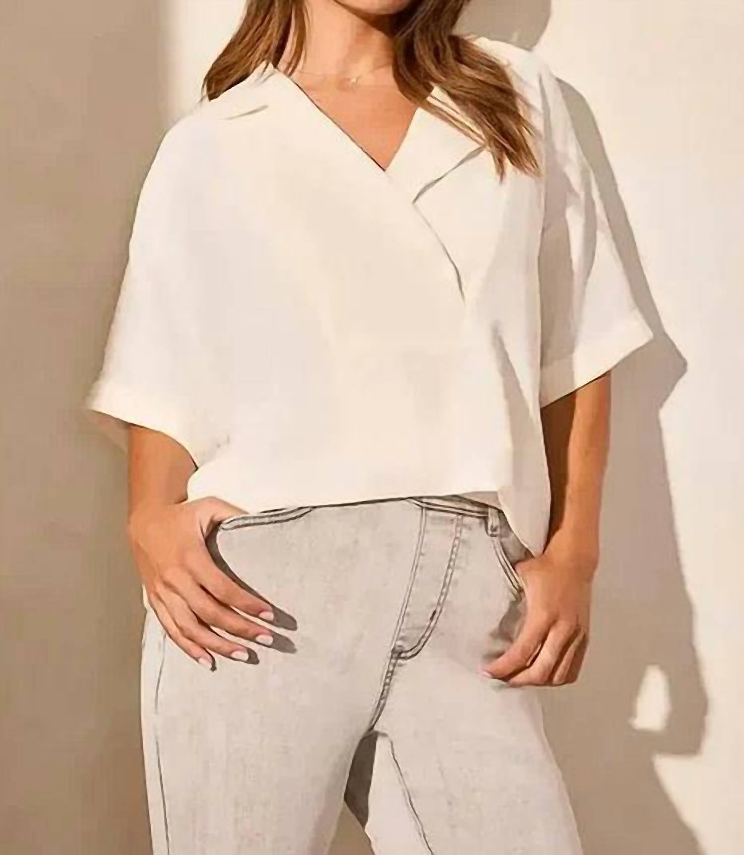 TRIBAL Flowy Popover Short Sleeve Top in coco milk - women's blouse
