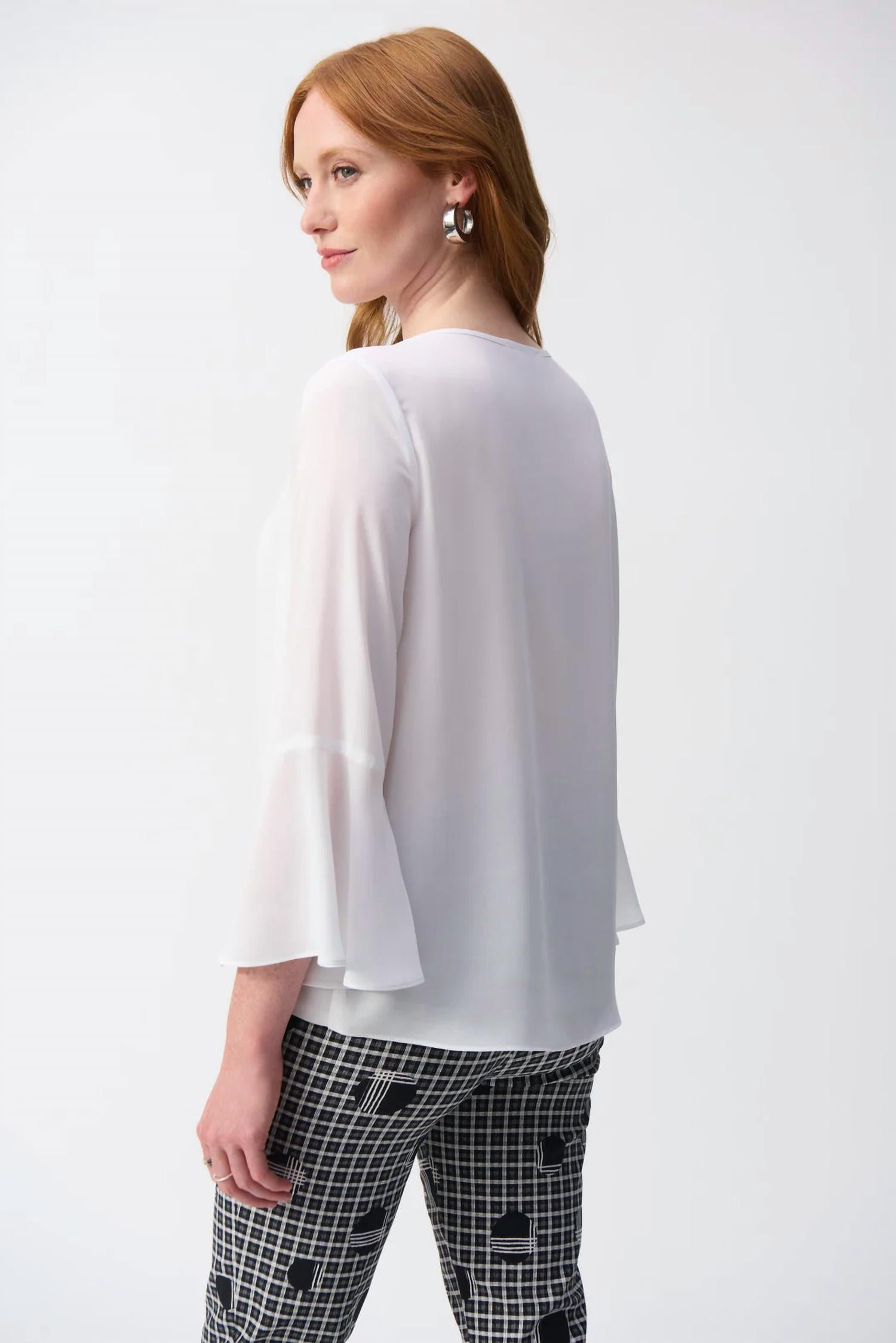 Joseph Ribkoff - Crewneck Hi-low 3/4 Bell Sleeves Top