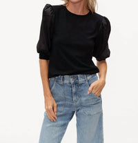 SIX/FIFTY Solara Mixed Media Satin Top in black - women's blouse