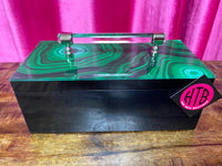 HAMLET PRODUCTS Remote Box with Handle in green malachite black bottom - item