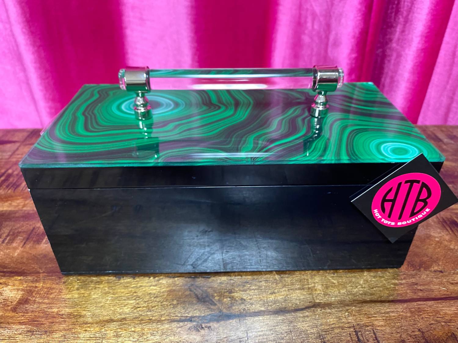 HAMLET PRODUCTS Remote Box with Handle in green malachite black bottom - item