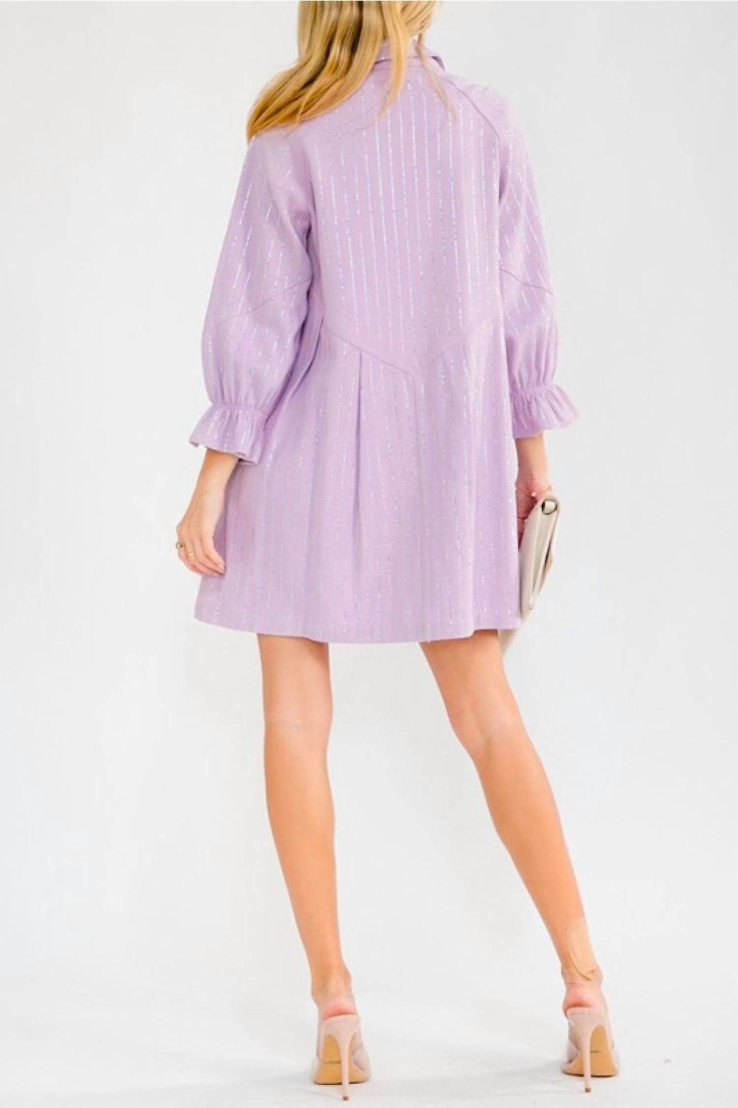 Blue B - Women's Rhinestone Striped Button Down Dress
