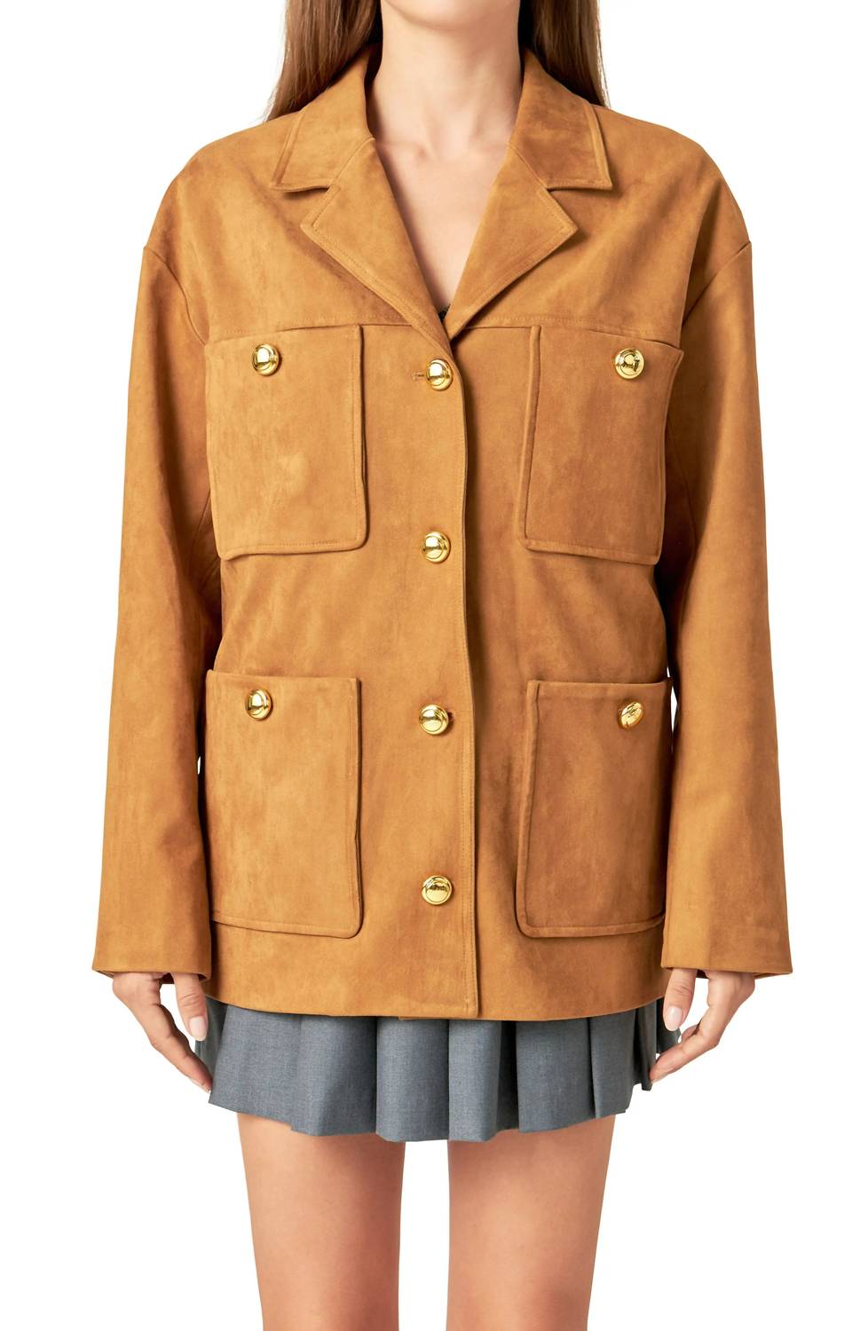 English Factory - Padded Shoulder Suede Jacket