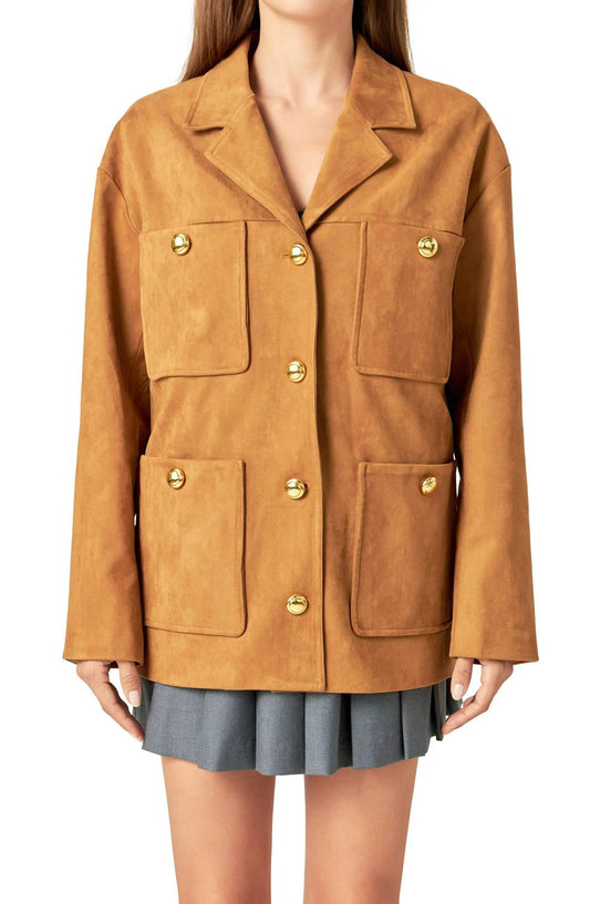 English Factory - Padded Shoulder Suede Jacket