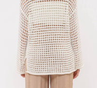 Blu Pepper Coastal Chic Crochet Pullover Sweater in white - women's jacket - detail view