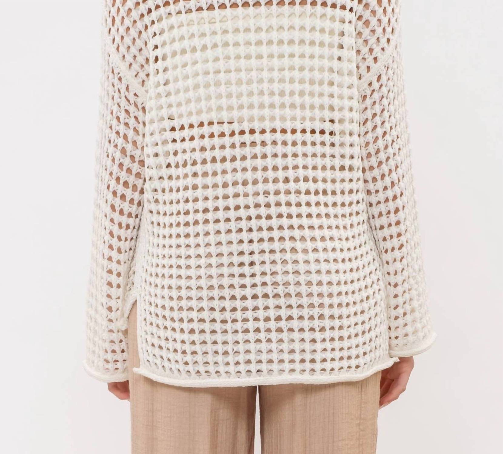 Blu Pepper Coastal Chic Crochet Pullover Sweater in white - women's jacket - detail view