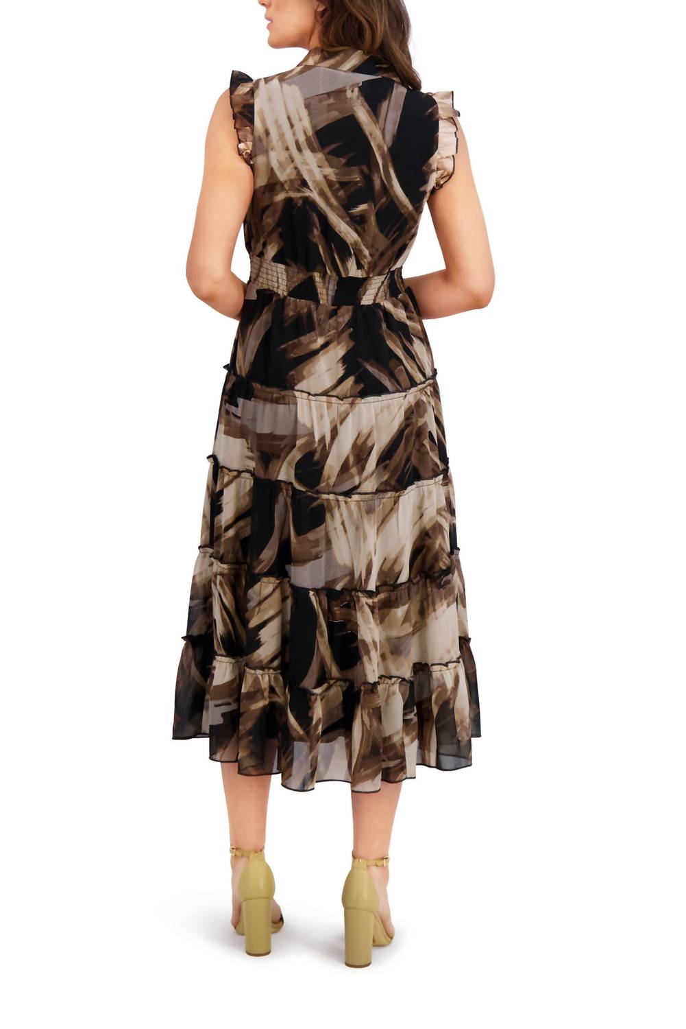 London Times - Spread Collar Smocked Waist Maxi Dress