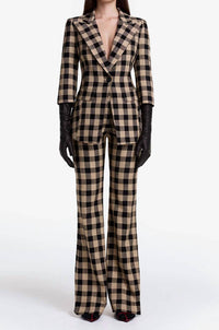 Smythe Three Quarter Sleeve Blazer in tan check - women's jacket