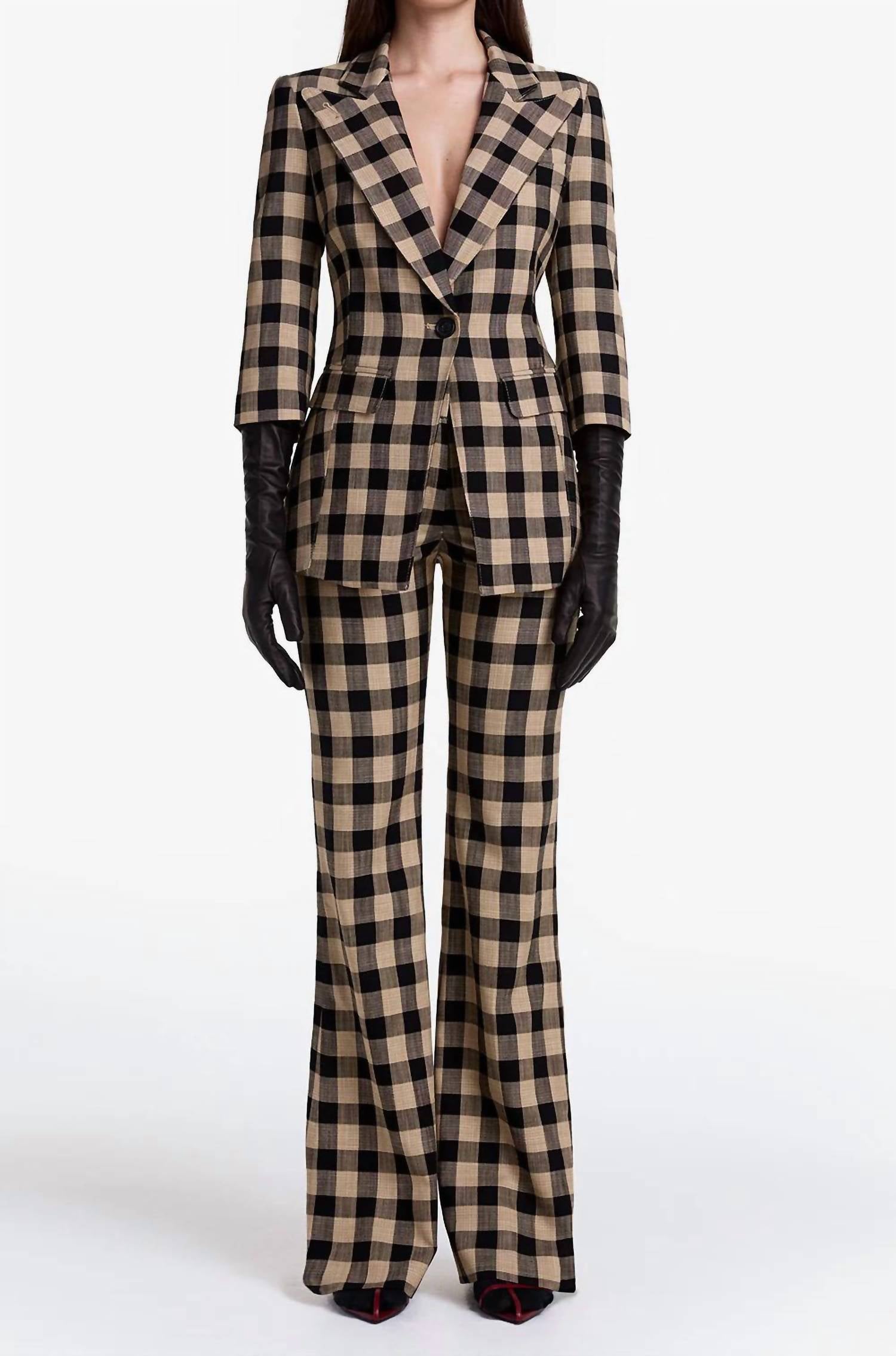Smythe Three Quarter Sleeve Blazer in tan check - women's jacket