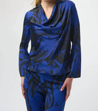 Joseph Ribkoff - Floral Print Cowl Neck Long Sleeves Top