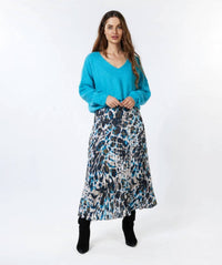 Esqualo - Asta Animal Roots Plisse Pleated Midi Skirt