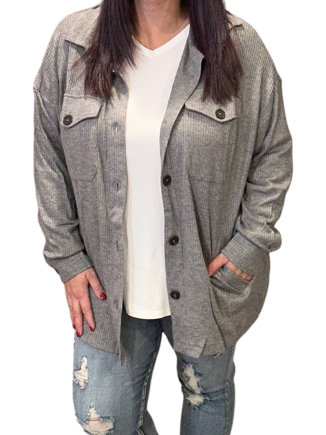 Zenana - Heather Ribbed Longline Sweater