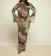 Fashion Szn Curve - Long Sleeve Floral Print Mesh Maxi Dress - Plus Size