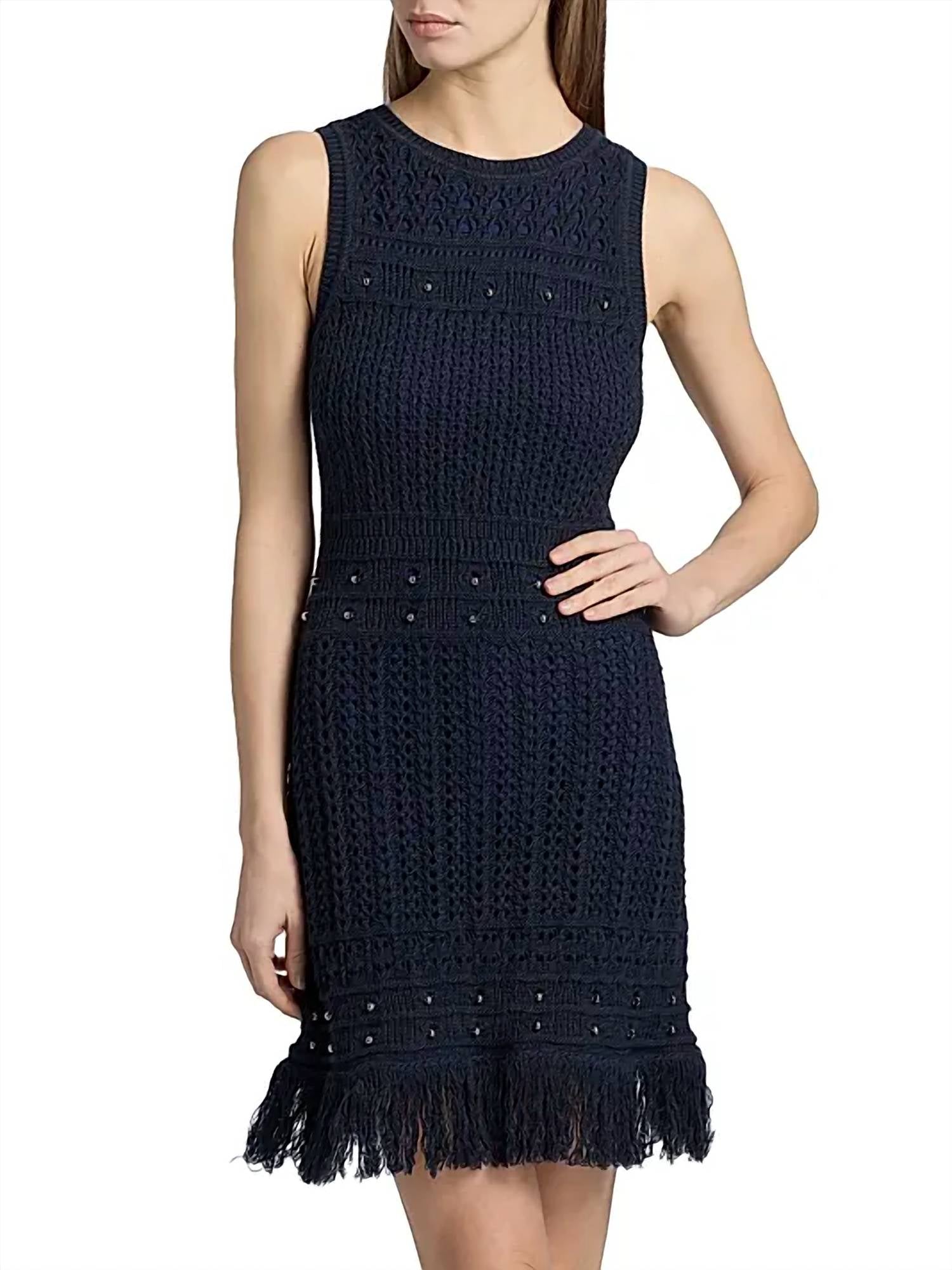 Milly - Beaded Fringe Knit Shell Dress