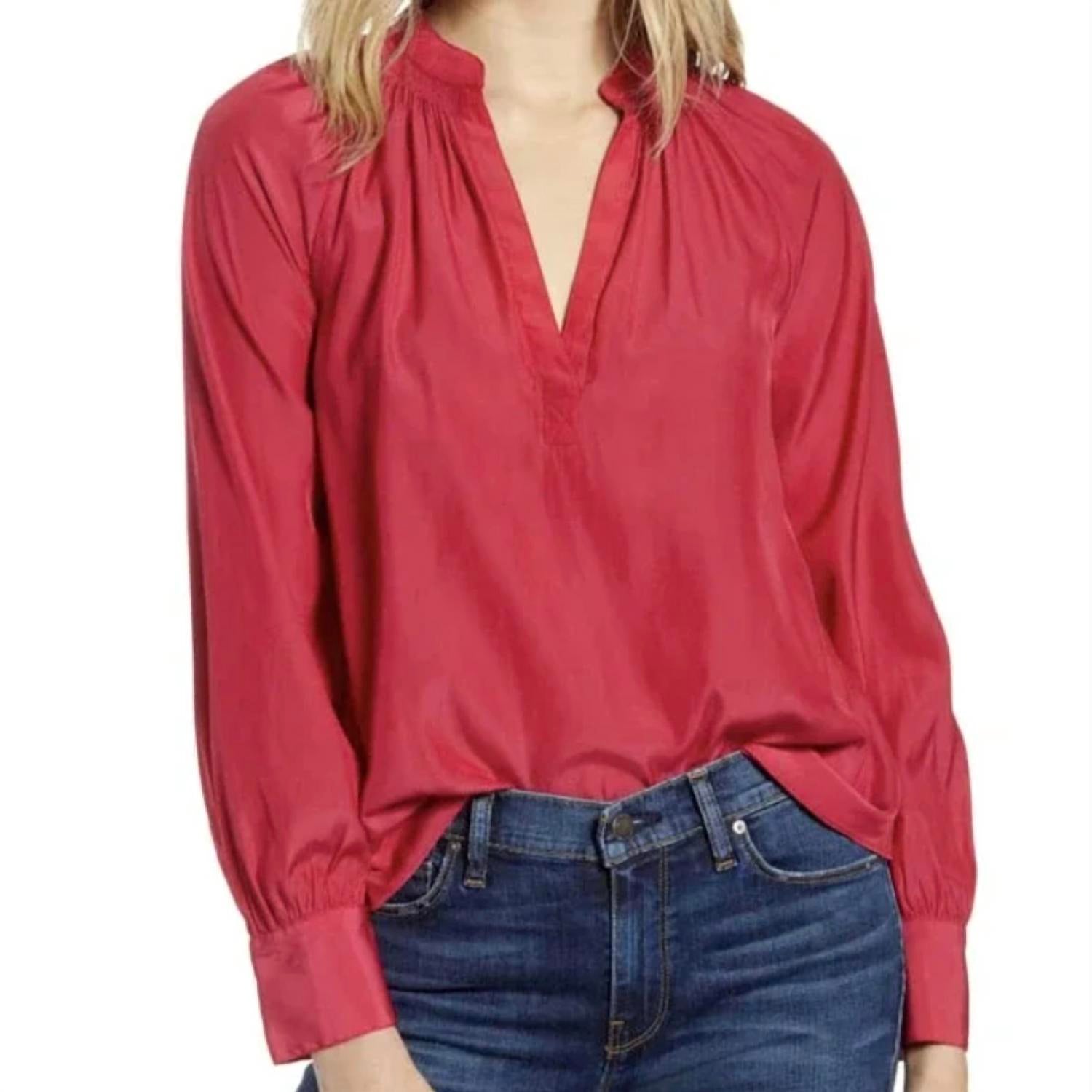 Chelsea28 - Shirred Split Neck Blouse