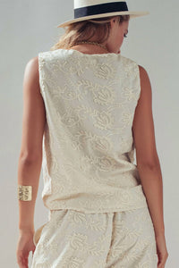 Urban Daizy - Floral Embroidered Cotton Top and Pant Set