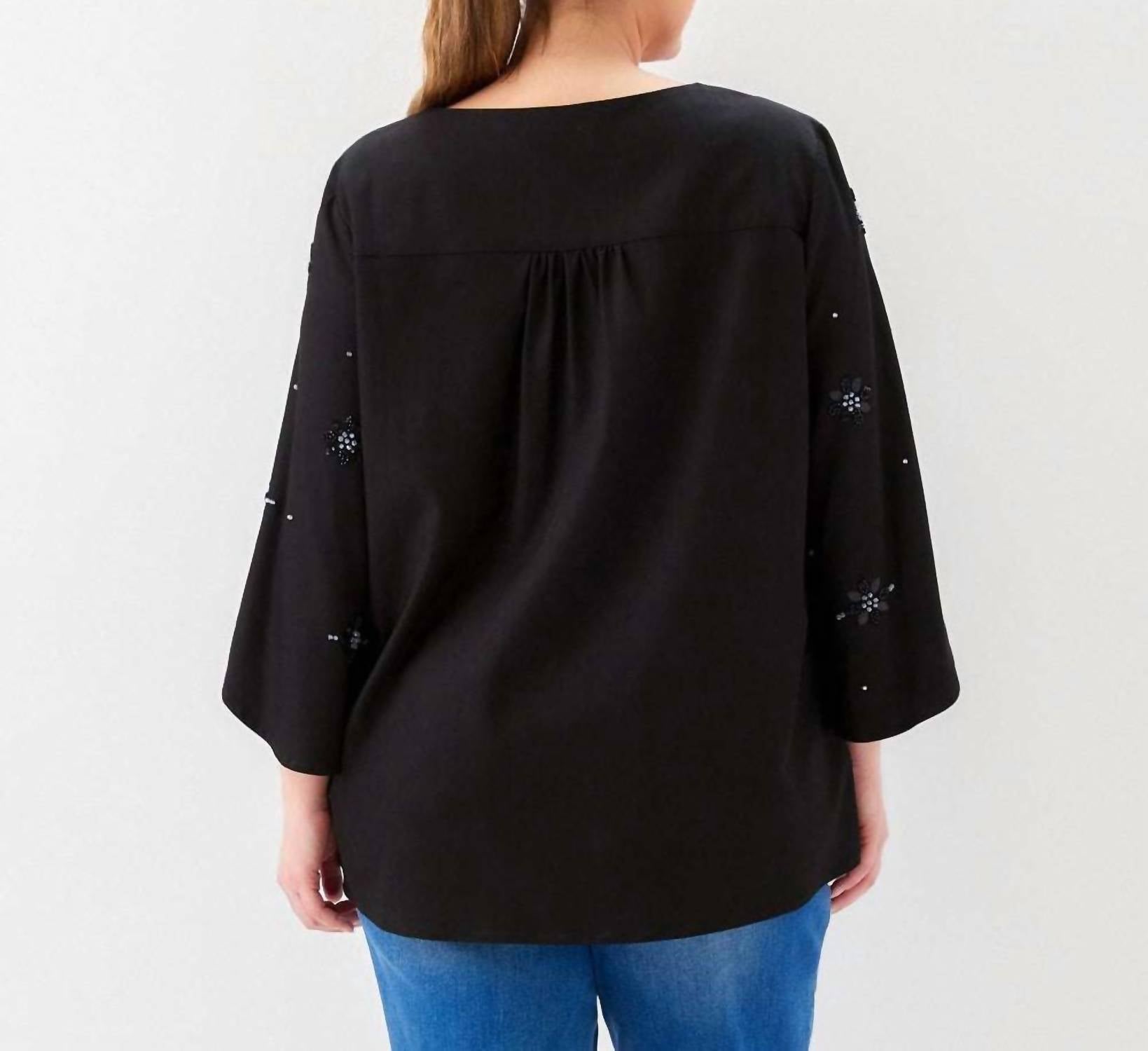 Karen Kane - Bracelet Sleeve Embellished Asymmetric Top - Plus