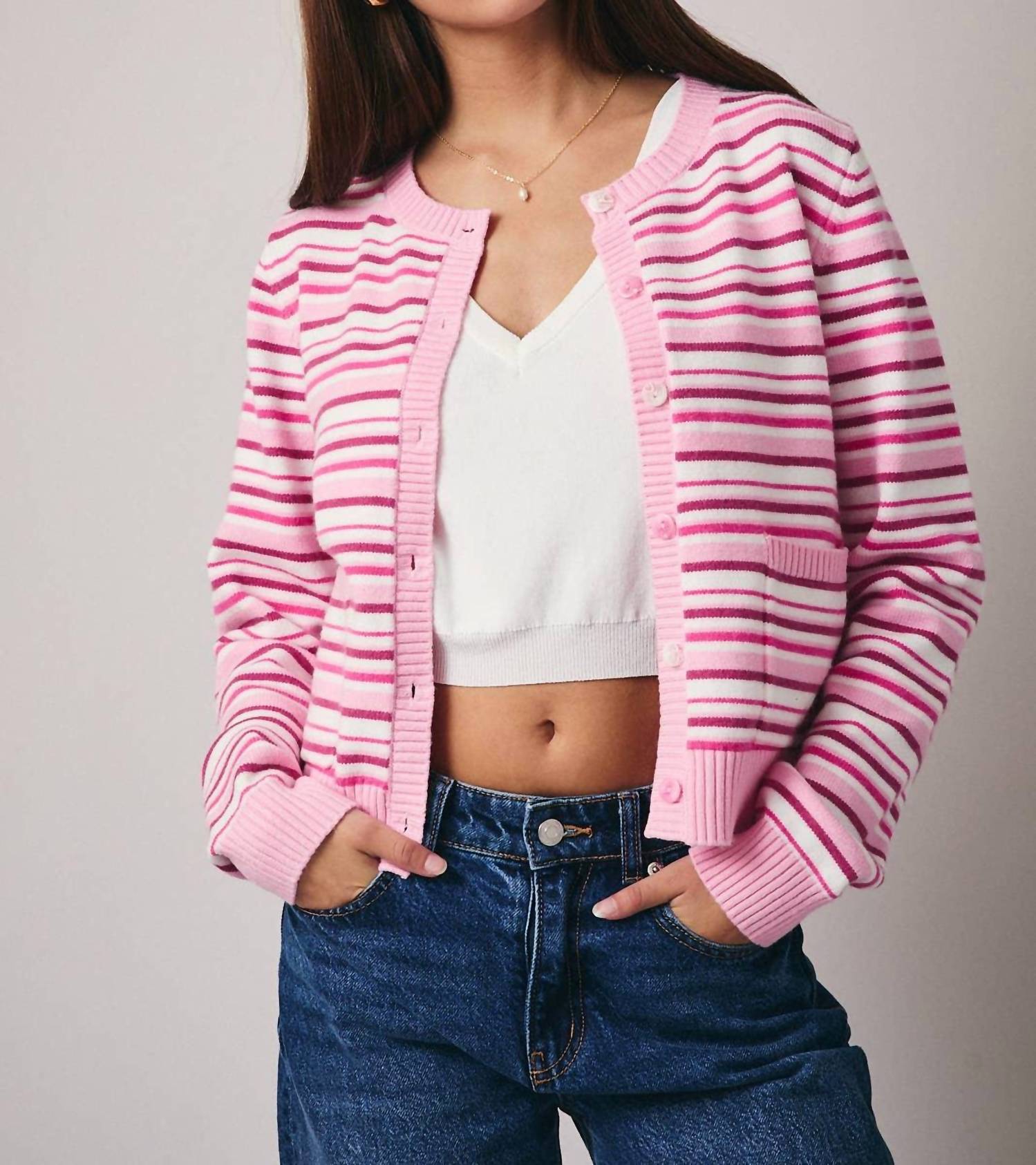 Sunday Edition - Button Up Stripe Sweater Top