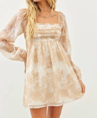 Idem Ditto Floral Pleated Baby Doll Mini Dress in cinnamon - women's dress