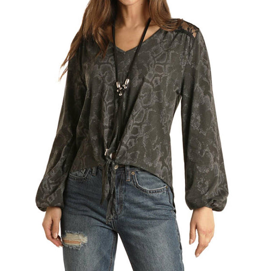 Panhandle - Snake Print Tie Front Top