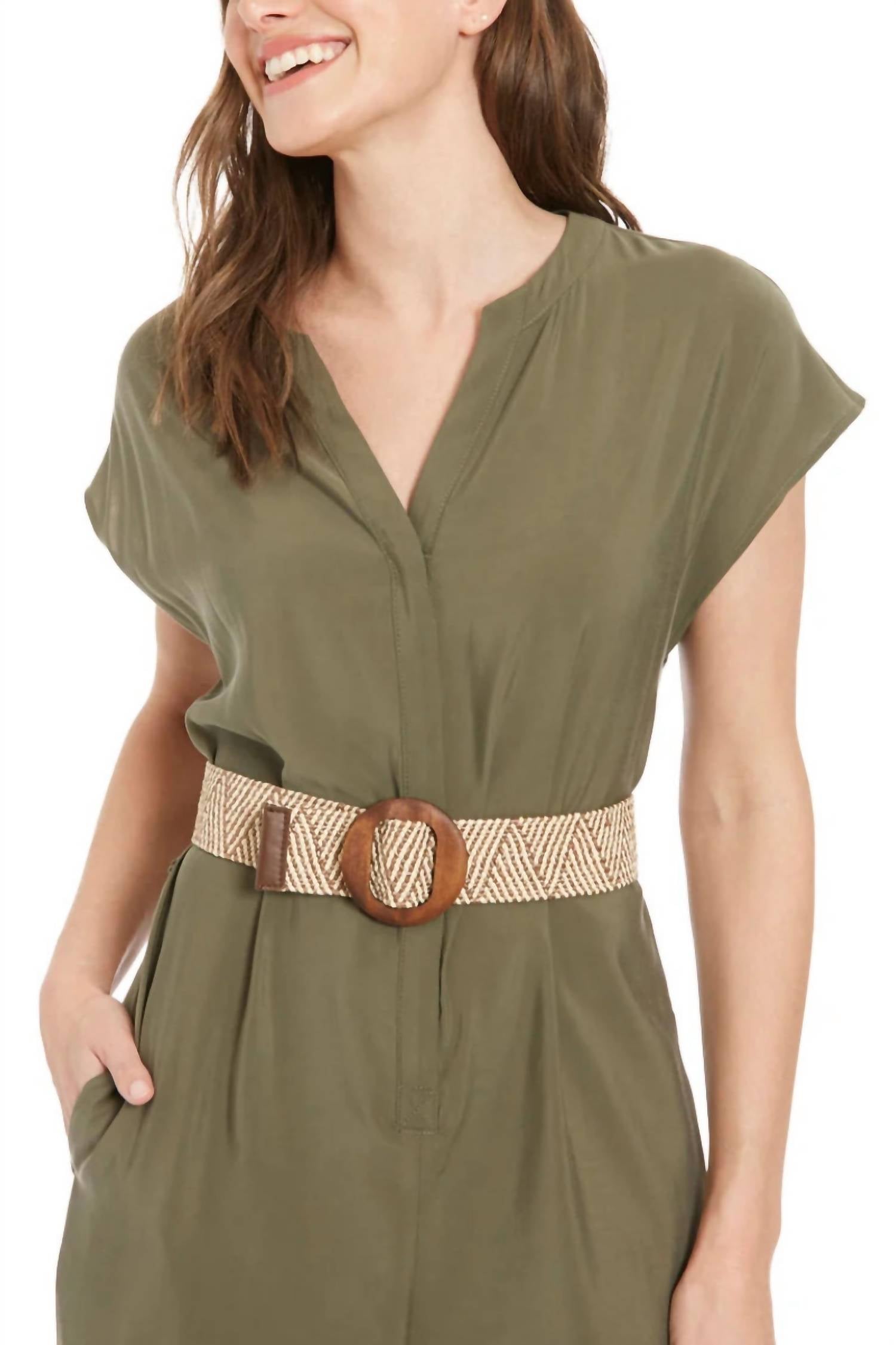 London Times - Belted Wide Leg With Side Pockets Jumpsuit