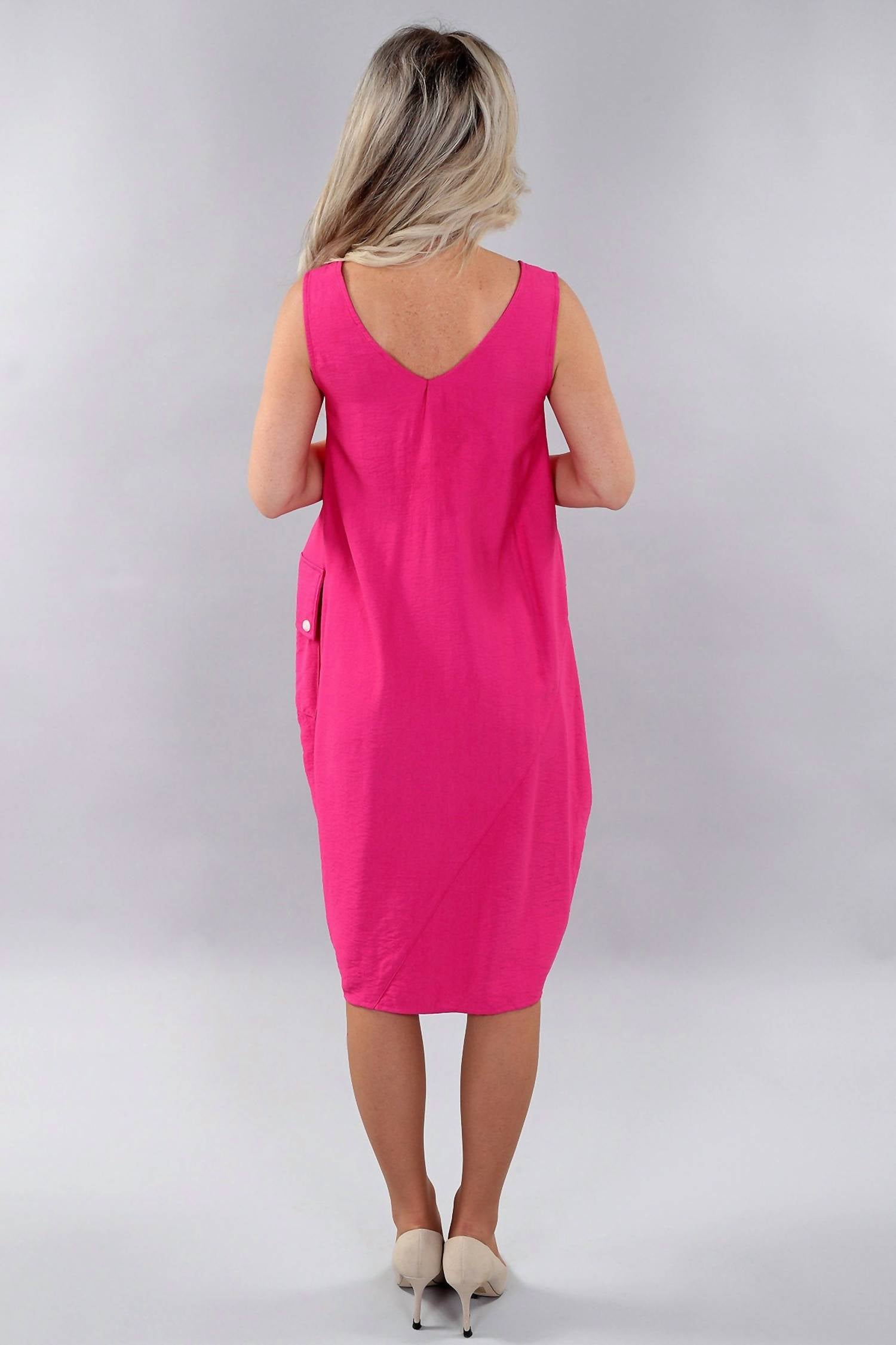 Michael Tyler Sleeveless Bubble Dress in fuchsia - women's dress - detail view