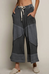 Pol - Contrast Ribbed Elastic Waist Knit Culottes Pants