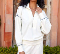 Karen Kane Half-Zip Contrast Stitch Pullover Top in cream - women's top - view 8