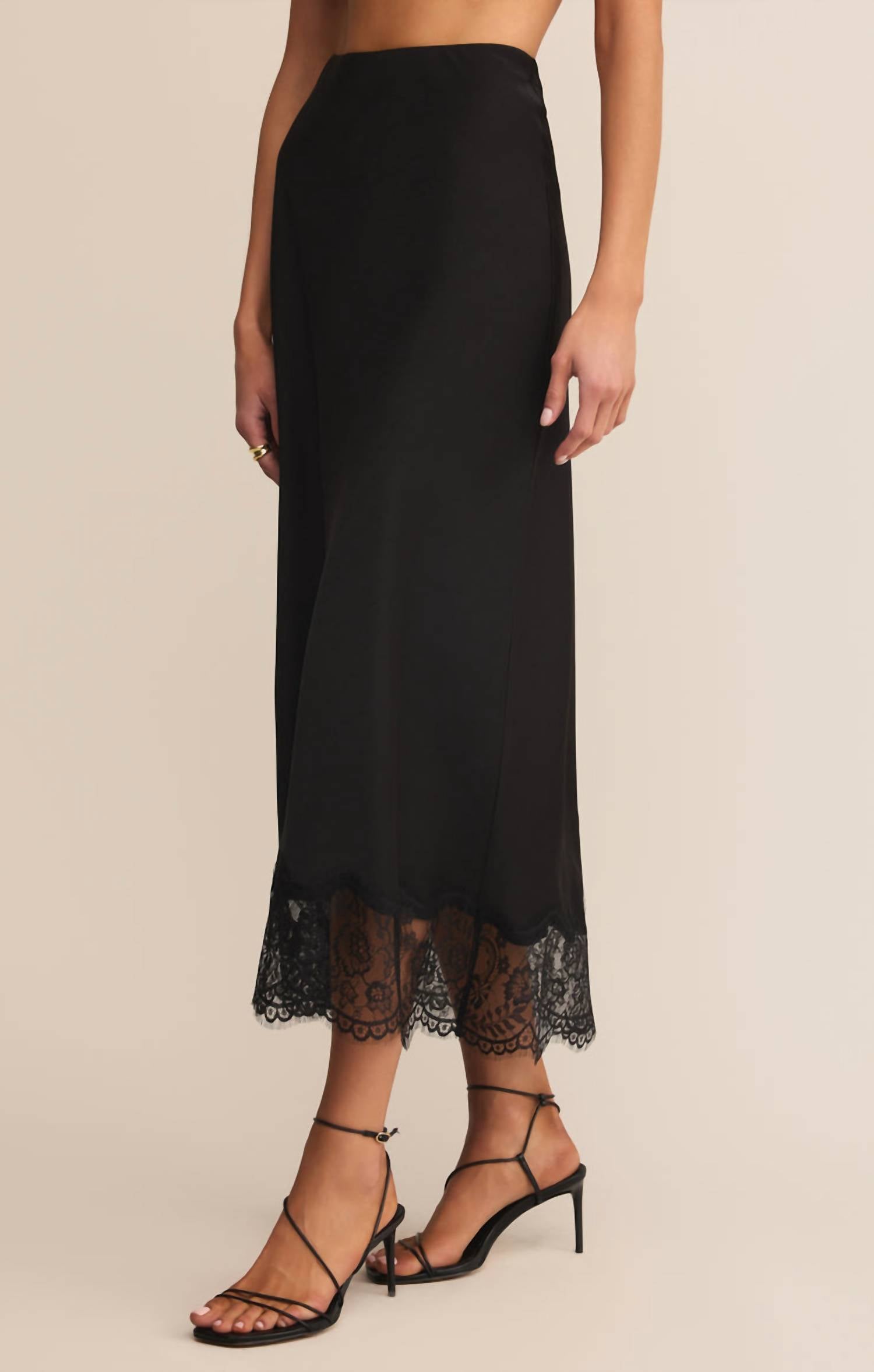 Z Supply Cinder Lace Trim Maxi Skirt in black - women's skirt - detail view