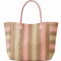 3Am By H&D Accessories - Women's Multicolor Stripe Paper Straw Tote Bag