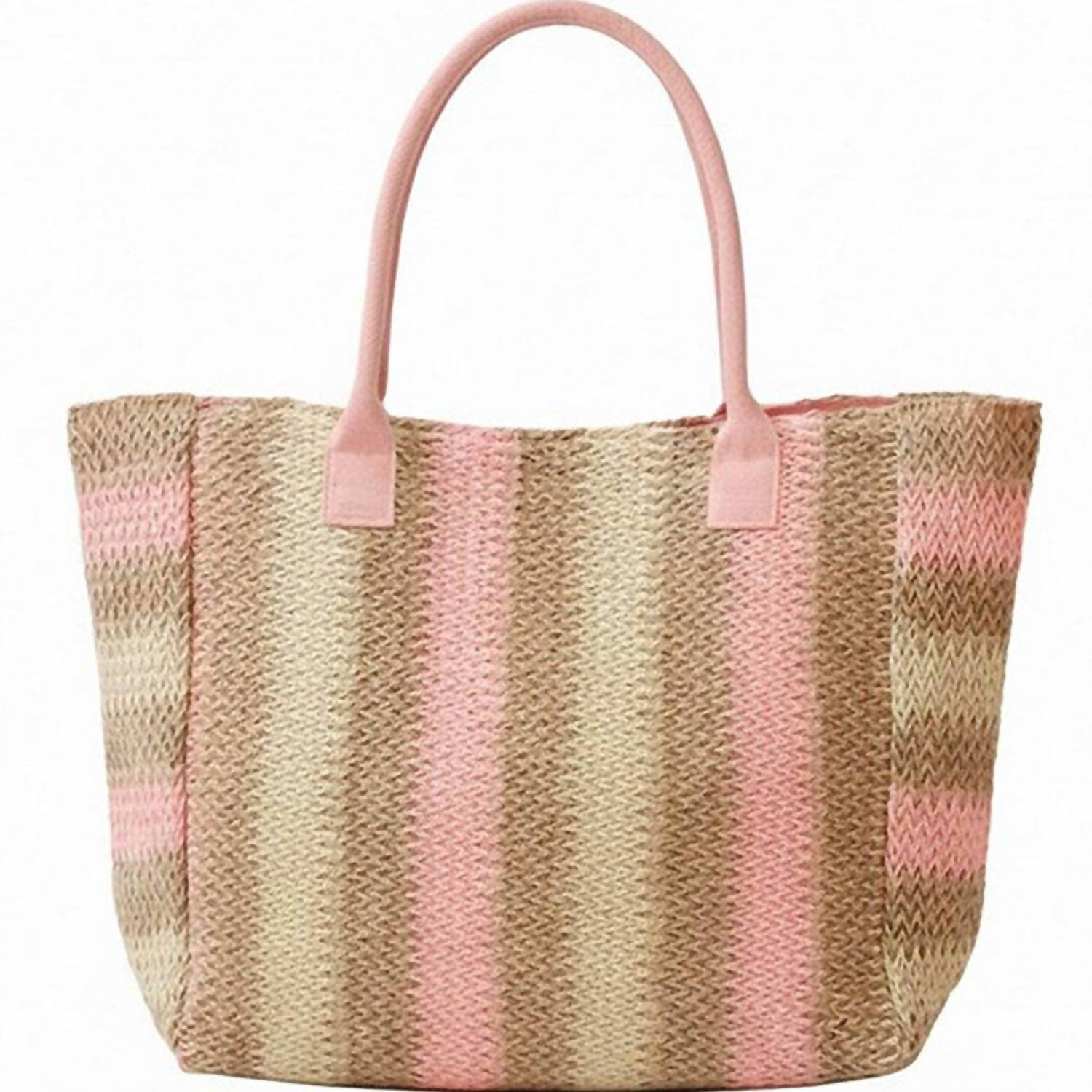 3Am By H&D Accessories - Women's Multicolor Stripe Paper Straw Tote Bag