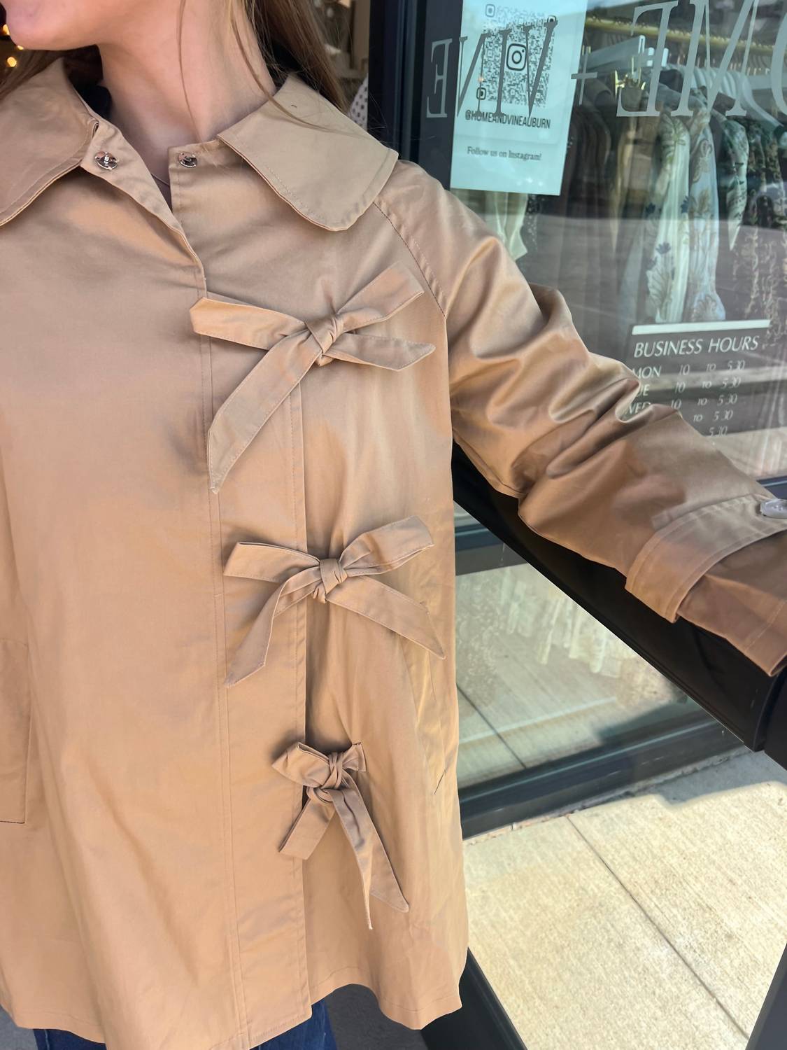 Fate Viviette Bow Tie Coat in khaki - women's jacket - alternate view