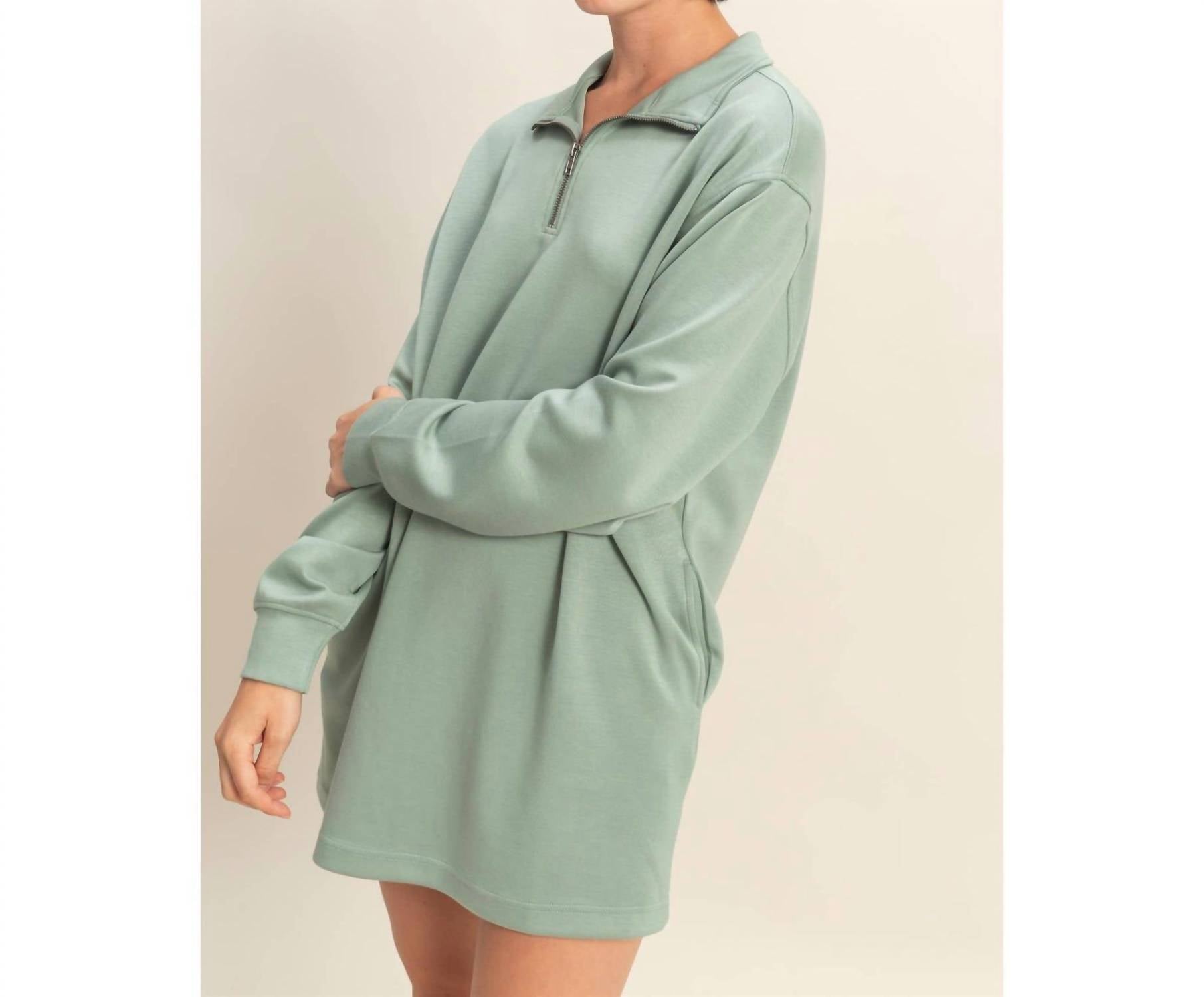 Double Zero - Double Knit Half Zip Up Long Sleeve Mini Dress