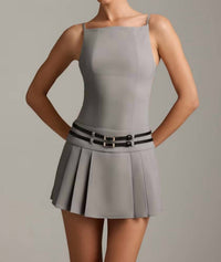 Oh Polly - Leilani Belted Backless Pleated Mini Dress