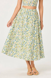 ASTR Wylda Floral Print Skirt in blue green multi floral - women's skirt