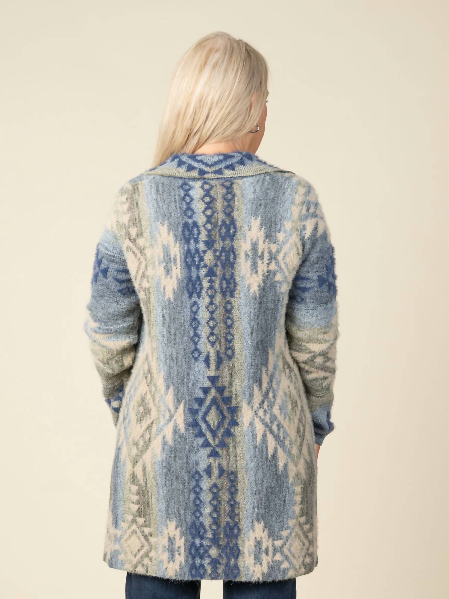 Papillon Global Knit Coatigan in blue - women's cardigan - detail view