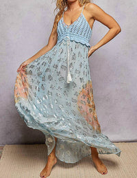 Pol - V-neck Crochet Top Tassel Maxi Dress