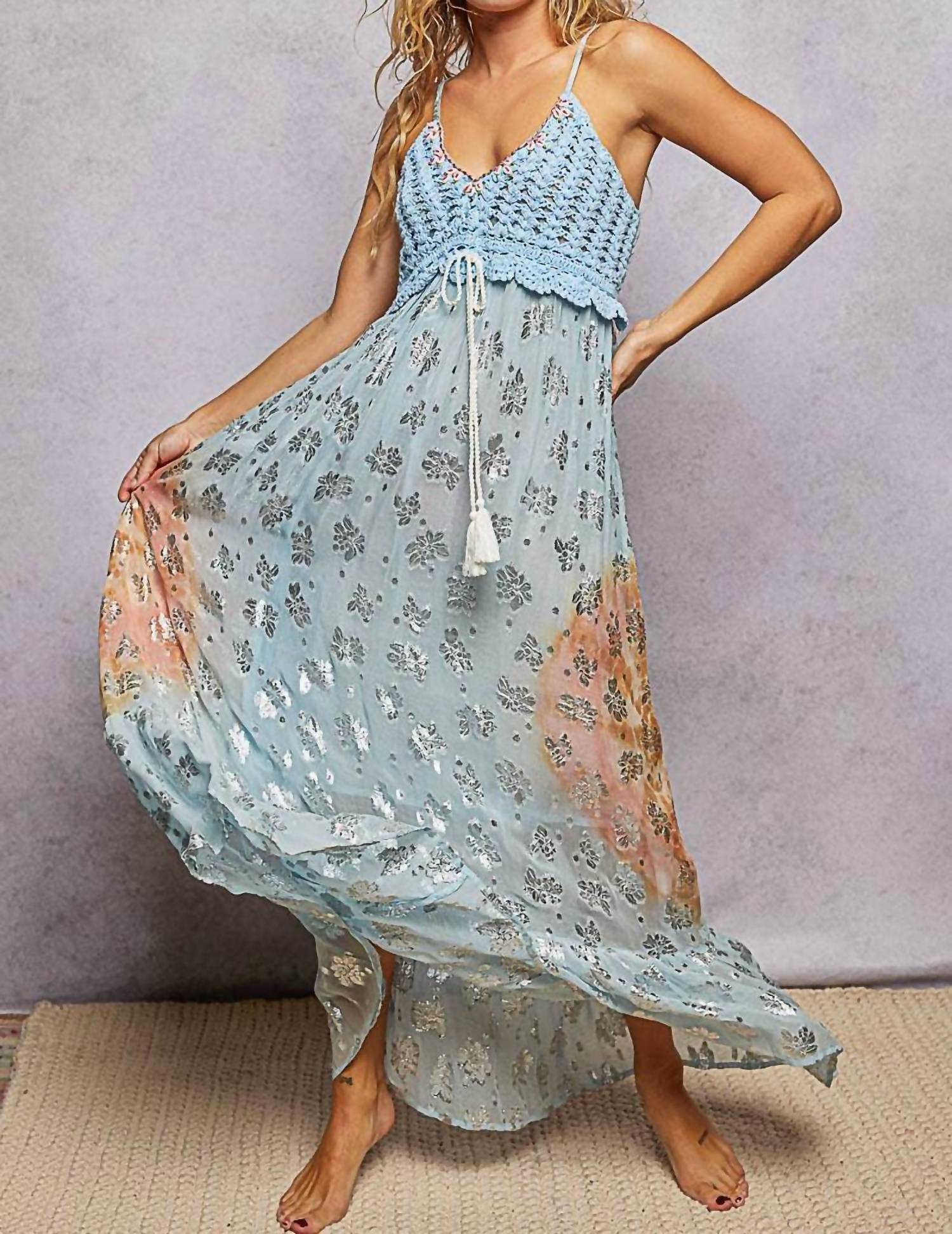 Pol - V-neck Crochet Top Tassel Maxi Dress