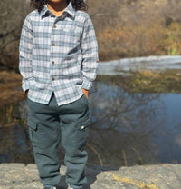 ME & HENRY Kid's Atwood Woven Shirt in grey black plaid - kids' shirt
